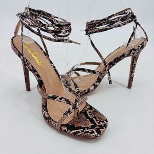Lulus Simonee Snakeskin Embossed Vegan Leather Animal Print Lace Up Heels